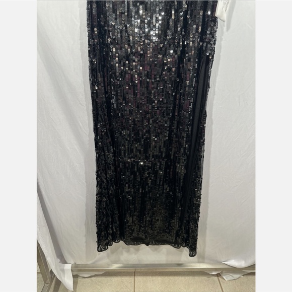 NWT $598 Mac Duggal [ 12 ] Sequined One Shoulder‎ Back Bow Detail Gown Black - Picture 11 of 15